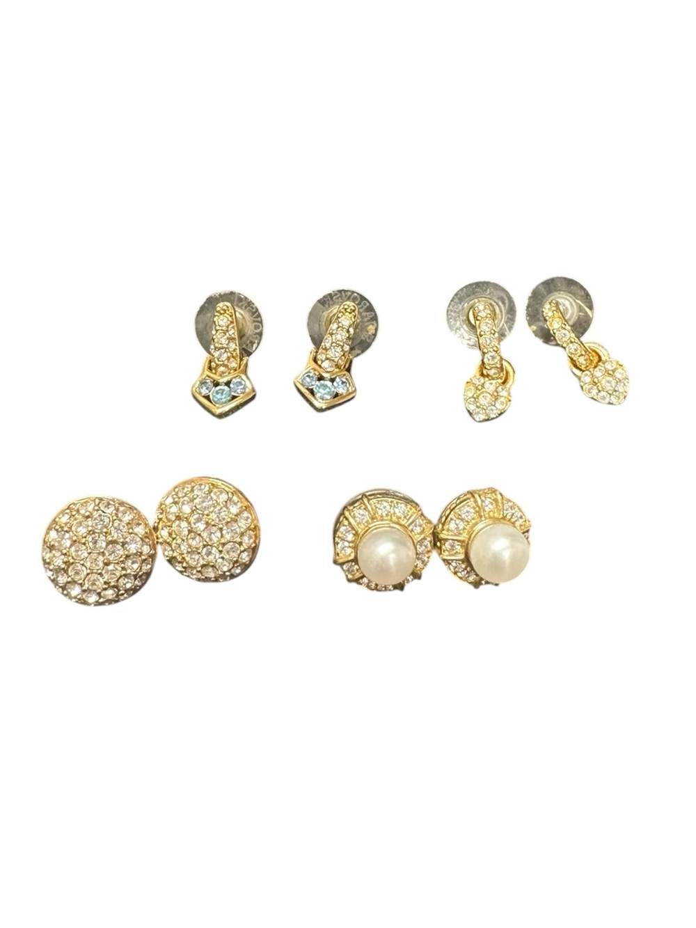 Swarovski Swan Logo Earring Lot Stud Gold Crystal Rhinestone Pave Pearl